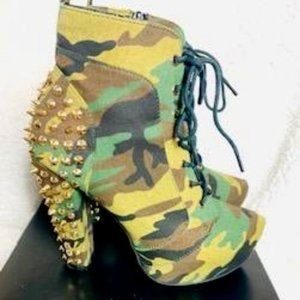 Charlotte Russe Spiked Camo Lace-Up Booties